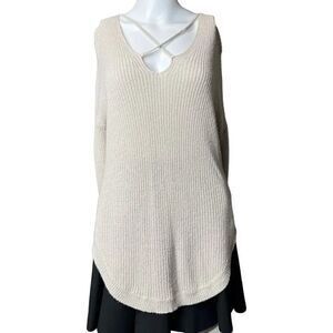 Express Oversized Knit Boho Sweater Cream Pink Size XS